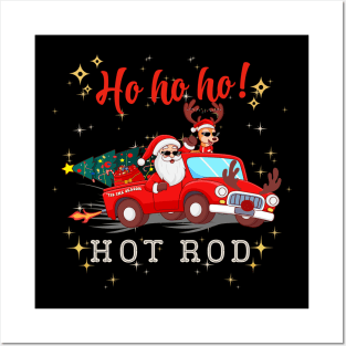 Ho Ho Ho Hot Rod Christmas Santa Reindeer Racing Truck Posters and Art